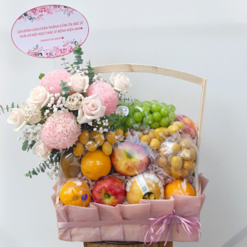 Giỏ hoa quả Mừng khai trương tone hồng